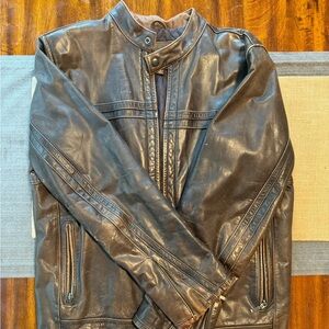 Brown vintage leather motorcycle style jacket by Merona.